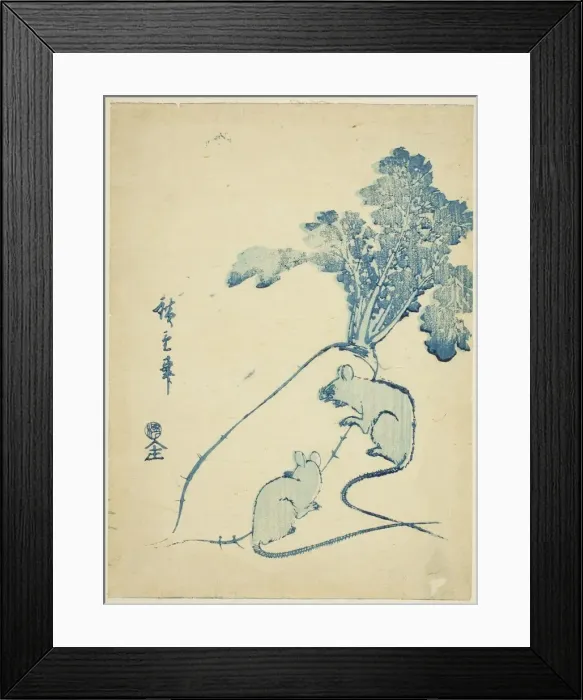 Framed Print : Mice and radish, c. 1840s. Creator: Ando Hiroshige