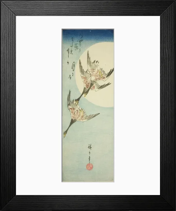 Framed Print : Wild Geese Flying Across Full Moon, late 1830s. Creator: Ando Hiroshige Framed Print : Wild Geese Flying Across Full Moon, late 1830s. Creator: Ando Hiroshige