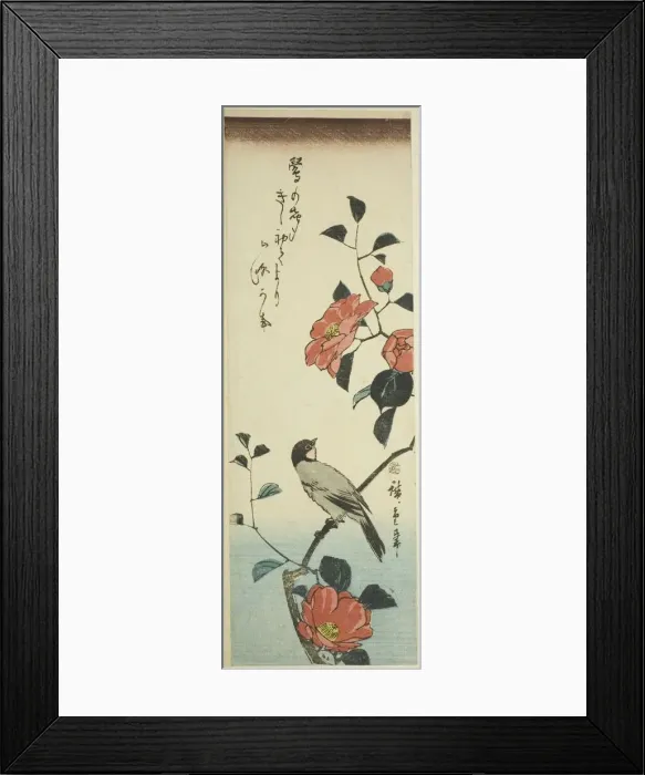 Framed Print : Camellia flowers and bullfinch, c. 1843 / 47. Creator: Ando Hiroshige Framed Print : Camellia flowers and bullfinch, c. 1843 / 47. Creator: Ando Hiroshige