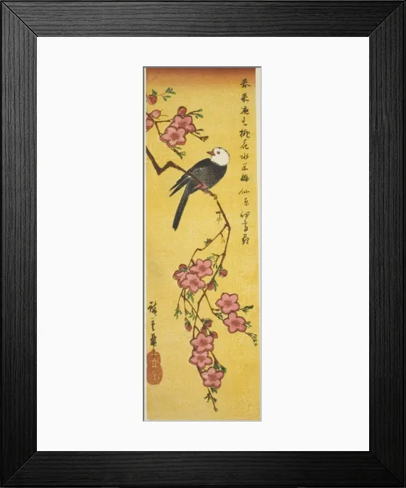 Framed Print : White-headed bird on peach branch, c. 1840. Creator: Ando Hiroshige Framed Print : White-headed bird on peach branch, c. 1840. Creator: Ando Hiroshige