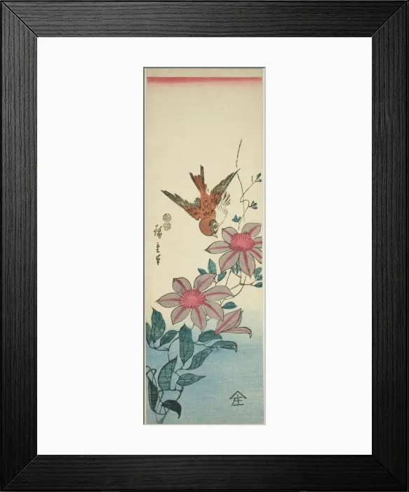 Framed Print : Sparrow and clematis, c. 1847 / 52. Creator: Ando Hiroshige Framed Print : Sparrow and clematis, c. 1847 / 52. Creator: Ando Hiroshige