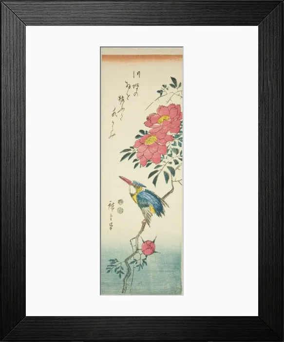 Framed Print : Kingfisher and roses, c. 1847 / 52. Creator: Ando Hiroshige Framed Print : Kingfisher and roses, c. 1847 / 52. Creator: Ando Hiroshige