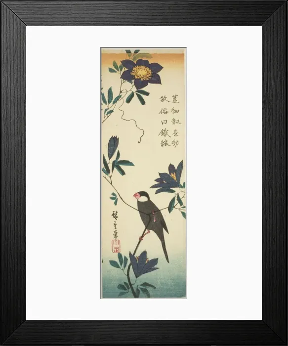 Framed Print : Java sparrow and clematis, 1830s. Creator: Ando Hiroshige Framed Print : Java sparrow and clematis, 1830s. Creator: Ando Hiroshige