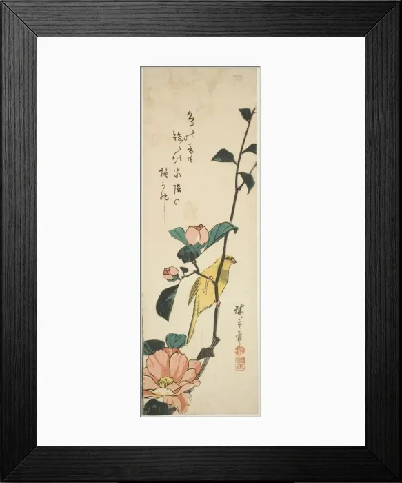 Framed Print : Canary and camellias, 1840s. Creator: Ando Hiroshige Framed Print : Canary and camellias, 1840s. Creator: Ando Hiroshige
