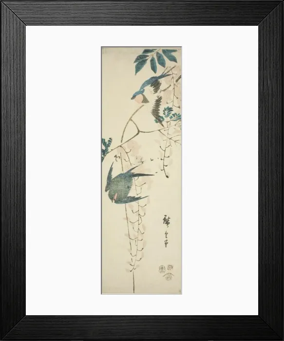 Framed Print : Swallows and wisteria, 1854. Creator: Ando Hiroshige Framed Print : Swallows and wisteria, 1854. Creator: Ando Hiroshige