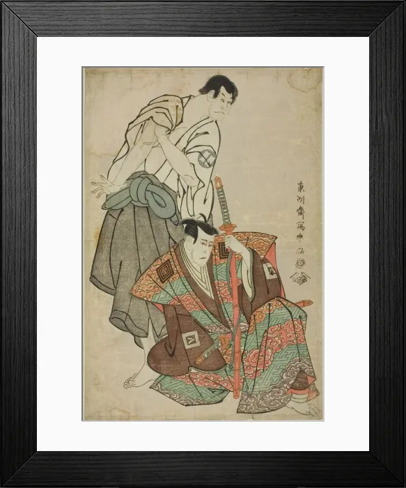 Framed Print : The actors Ichikawa Yaozo III (R) as Fuwa Banzaemon and Sakata Hangoro III (L) as Kosodate... 1794. Creator: Toshusai Sharaku Framed Print : The actors Ichikawa Yaozo III (R) as Fuwa Banzaemon and Sakata Hangoro III (L) as Kosodate... 1794. Creator: Toshusai Sharaku