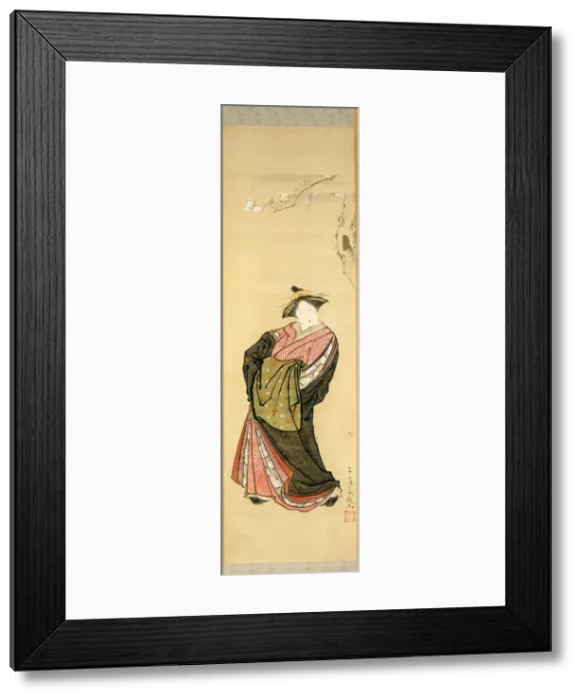 Framed Print : Courtesan and Cherry Branch, 1786. Creator: Toriyama Sekien Framed Print : Courtesan and Cherry Branch, 1786. Creator: Toriyama Sekien