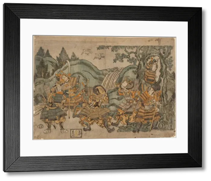 Framed Print : Minamoto no Yoritomo Hiding in a Tree, c. 1758. Creator: Torii Kiyoshige Framed Print : Minamoto no Yoritomo Hiding in a Tree, c. 1758. Creator: Torii Kiyoshige