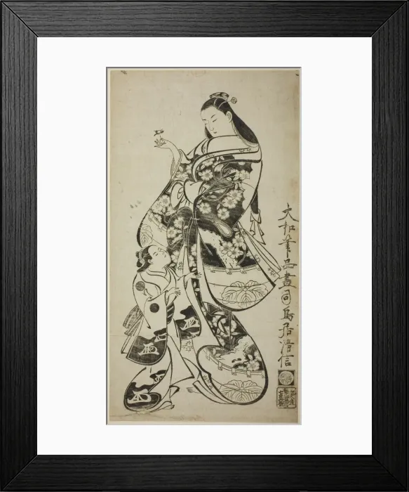 Framed Print : A Courtesan with Her Child Attendant, c. 1715. Creator: Torii Kiyonobu I