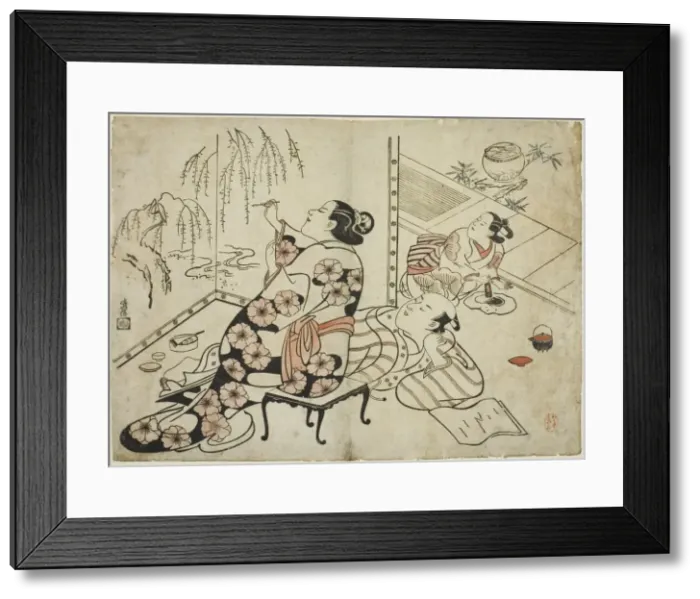 Framed Print : Courtesan Painting a Screen, from a series of 12 erotic prints, c. 1711 Framed Print : Courtesan Painting a Screen, from a series of 12 erotic prints, c. 1711