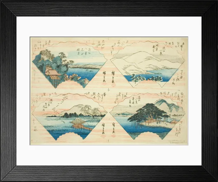 Framed Print : Four Views from the series Eight Views of Omi (Omi Hakkei), About 1830. Creator: Ando Hiroshige Framed Print : Four Views from the series Eight Views of Omi (Omi Hakkei), About 1830. Creator: Ando Hiroshige