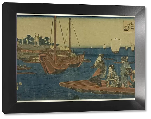 Woodblock print, women in a boat. Creator: Ando Hiroshige
