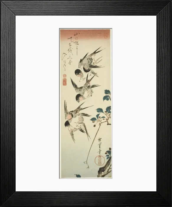 Framed Print : Swallows and Cherry Blossoms, early 1830s. Creator: Ando Hiroshige Framed Print : Swallows and Cherry Blossoms, early 1830s. Creator: Ando Hiroshige