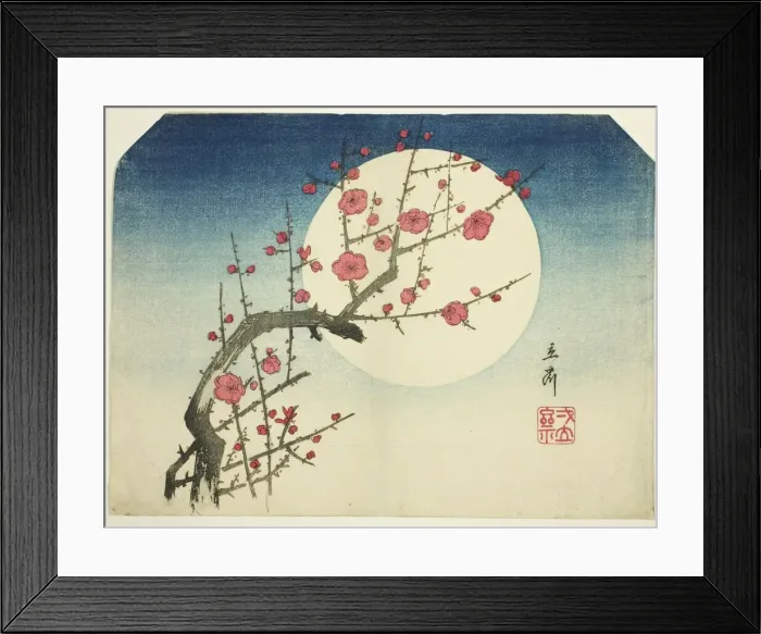 Framed Print : A Red Plum Branch against the Summer Moon, c. mid-1840s. Creator: Ando Hiroshige Framed Print : A Red Plum Branch against the Summer Moon, c. mid-1840s. Creator: Ando Hiroshige