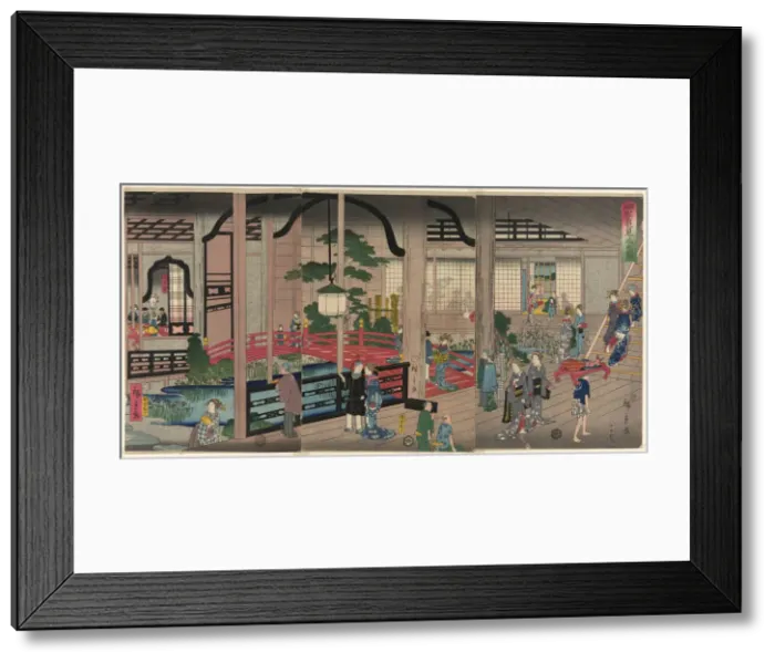 Framed Print : The Interior of the Gankiro in Yokohama (Yokohama Gankiro mikomi no zu), 1860. Creator: Utagawa Hiroshige II Framed Print : The Interior of the Gankiro in Yokohama (Yokohama Gankiro mikomi no zu), 1860. Creator: Utagawa Hiroshige II