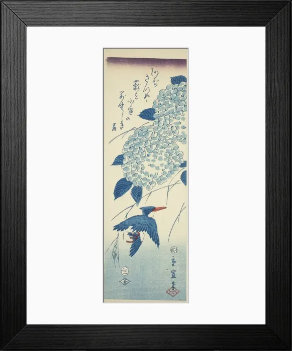Framed Print : Kingfisher and hydrangea, 1857. Creator: Utagawa Hiroshige II Framed Print : Kingfisher and hydrangea, 1857. Creator: Utagawa Hiroshige II