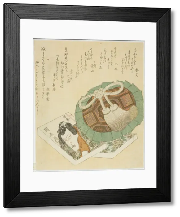 Framed Print : Picture Books and Coin Purse, 1824. Creator: Utagawa Kunimitsu Framed Print : Picture Books and Coin Purse, 1824. Creator: Utagawa Kunimitsu