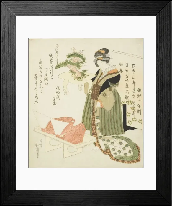 Framed Print : Courtesan carrying a decorated tray, early to mid-1820s. Creator: Totoya Hokkei Framed Print : Courtesan carrying a decorated tray, early to mid-1820s. Creator: Totoya Hokkei