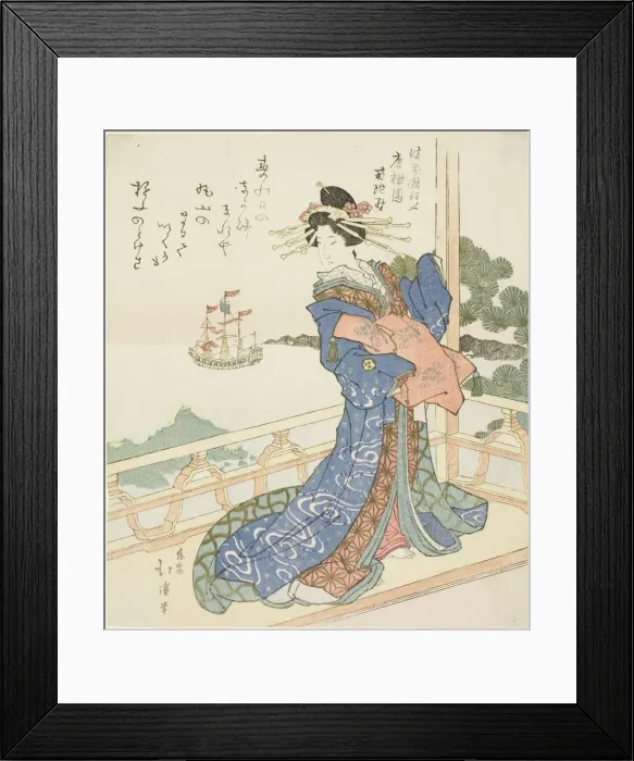 Framed Print : Courtesan watching foreign ship from balcony, c. 1818 / 44. Creator: Totoya Hokkei Framed Print : Courtesan watching foreign ship from balcony, c. 1818 / 44. Creator: Totoya Hokkei