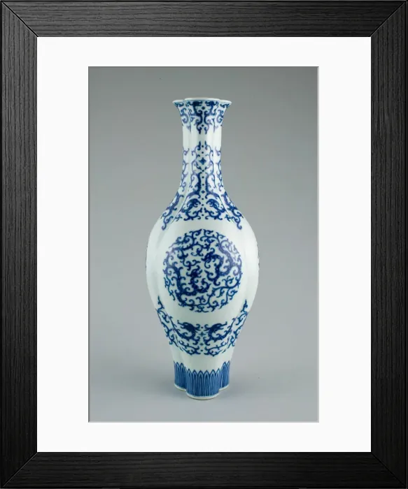 Framed Print : Triple Long-Necked Bottle Vase with Double Dragon Roundels Framed Print : Triple Long-Necked Bottle Vase with Double Dragon Roundels