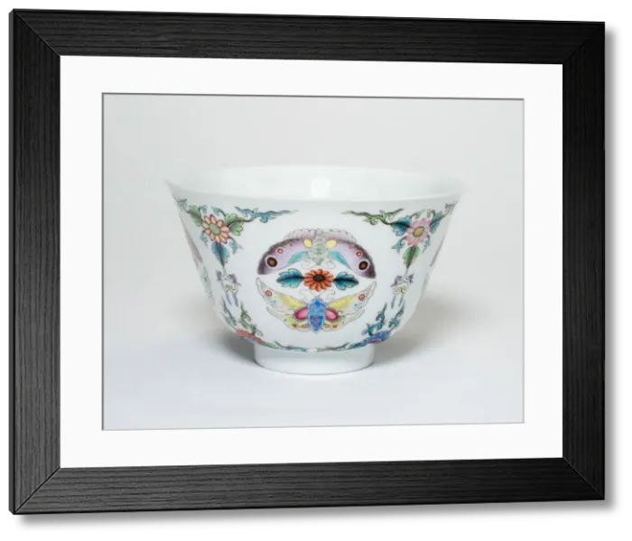 Framed Print : Cup with Floral Scrolls and Moths, Qing dynasty, Qianlong reign mark and period Framed Print : Cup with Floral Scrolls and Moths, Qing dynasty, Qianlong reign mark and period