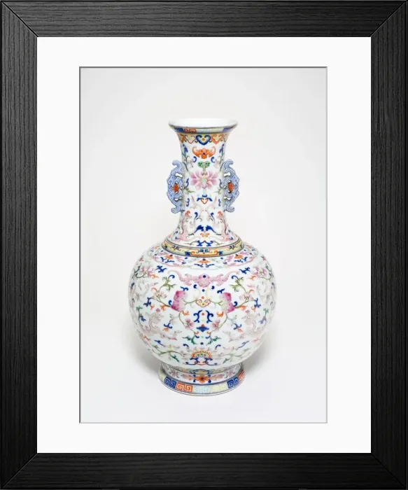 Framed Print : One of a pair of famille-rose lotus bottle vases, Qing dynasty Framed Print : One of a pair of famille-rose lotus bottle vases, Qing dynasty