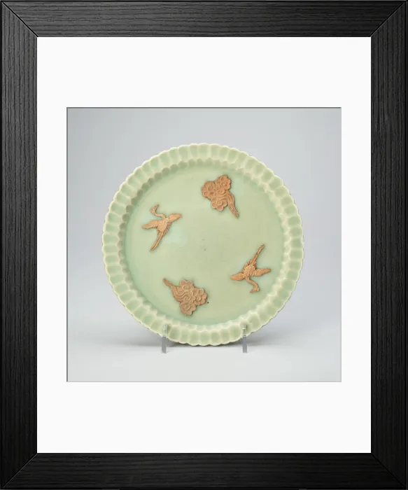 Framed Print : Scalloped-Rim Dish with Cranes and Clouds, Yuan dynasty (1279-1368). Creator: Unknown Framed Print : Scalloped-Rim Dish with Cranes and Clouds, Yuan dynasty (1279-1368). Creator: Unknown