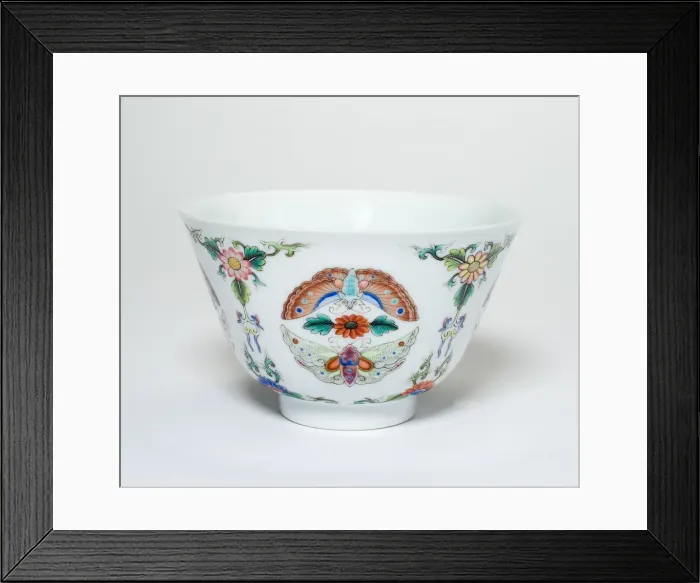 Framed Print : Cup with Floral Scrolls and Moths, Qing dynasty (1644-1911), Qianlong reign Framed Print : Cup with Floral Scrolls and Moths, Qing dynasty (1644-1911), Qianlong reign