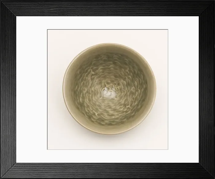 Framed Print : Conical Bowl with Interior of Fish Swimming amid Waves Encircling Framed Print : Conical Bowl with Interior of Fish Swimming amid Waves Encircling