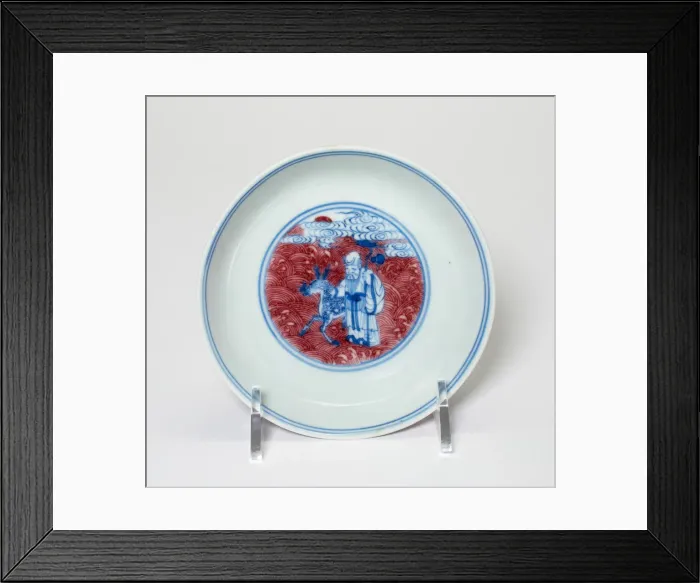 Framed Print : Underglaze-blue and red immortals dish, 19th century. Creator: Unknown Framed Print : Underglaze-blue and red immortals dish, 19th century. Creator: Unknown