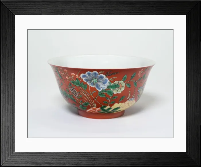 Framed Print : Bowl with Flowers on a Coral-Red Ground, Qing dynasty, Yongzheng reign, (1723-1735) Framed Print : Bowl with Flowers on a Coral-Red Ground, Qing dynasty, Yongzheng reign, (1723-1735)