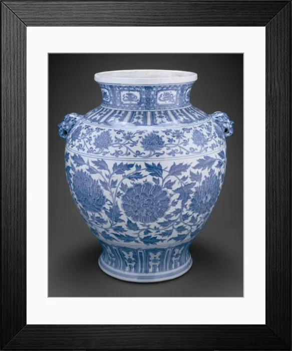 Framed Print : Jar with Lotus and Peony Scrolls and Lion-Mask Handles, Ming dynasty Framed Print : Jar with Lotus and Peony Scrolls and Lion-Mask Handles, Ming dynasty