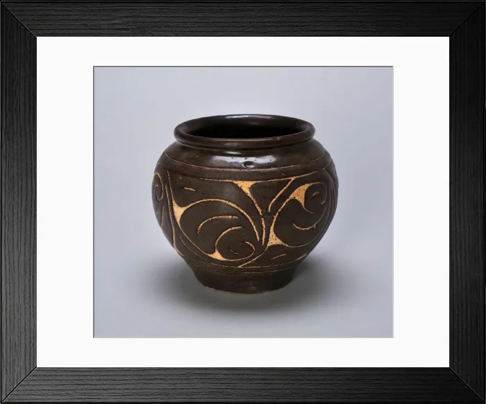 Framed Print : Small Globular Jar with Rolled Lip and Stylized Leaves, Jin dynasty (1115-1234) Framed Print : Small Globular Jar with Rolled Lip and Stylized Leaves, Jin dynasty (1115-1234)