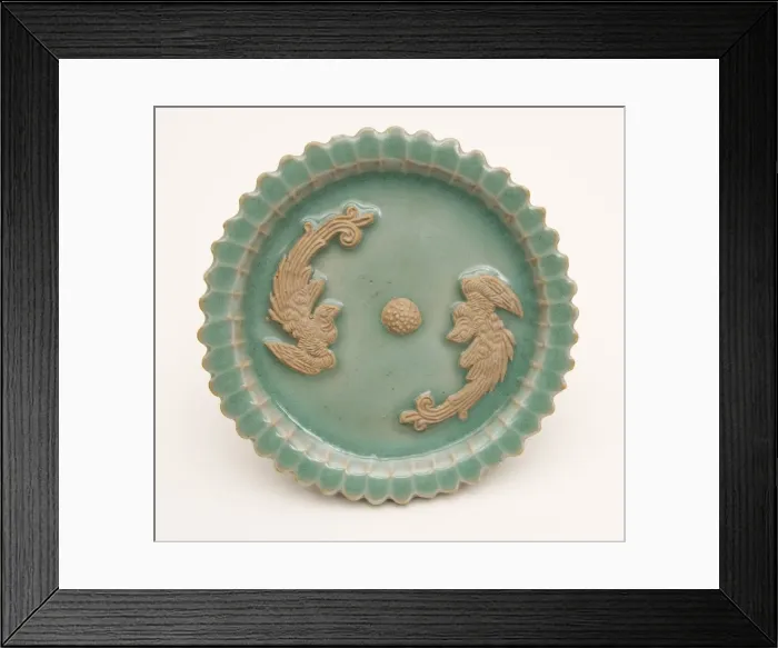 Framed Print : Scalloped-Rim Dish with Confronted Phoenixes and Floral Stamen, Yuan dynasty (1271-1368). Creator: Unknown