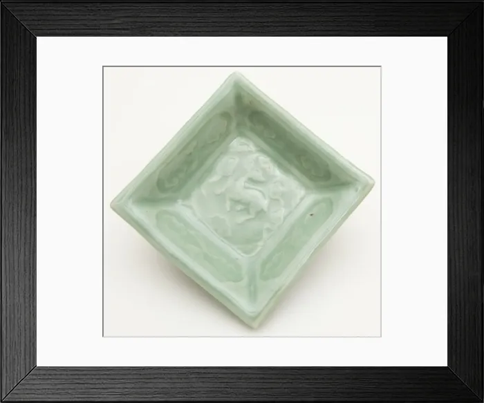 Framed Print : Square Dish with Symbols of Longevity and Immortality (Deer, Bats... Yuan dynasty (1271-1368). Creator: Unknown Framed Print : Square Dish with Symbols of Longevity and Immortality (Deer, Bats... Yuan dynasty (1271-1368). Creator: Unknown