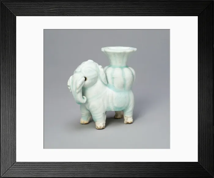Framed Print : Joss-Stick Holder in the Form of an Elephant Holding a Lobed Vase, Yuan dynasty (1271-1368). Creator: Unknown Framed Print : Joss-Stick Holder in the Form of an Elephant Holding a Lobed Vase, Yuan dynasty (1271-1368). Creator: Unknown