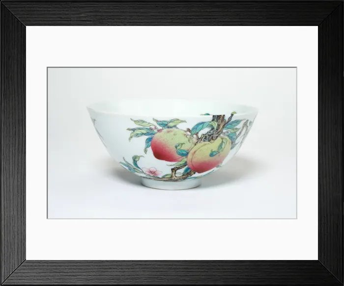 Framed Print : Bowl with Fruiting Peaches, Tree Peony, Flowering Plum, and Bats, Qing dynasty Framed Print : Bowl with Fruiting Peaches, Tree Peony, Flowering Plum, and Bats, Qing dynasty