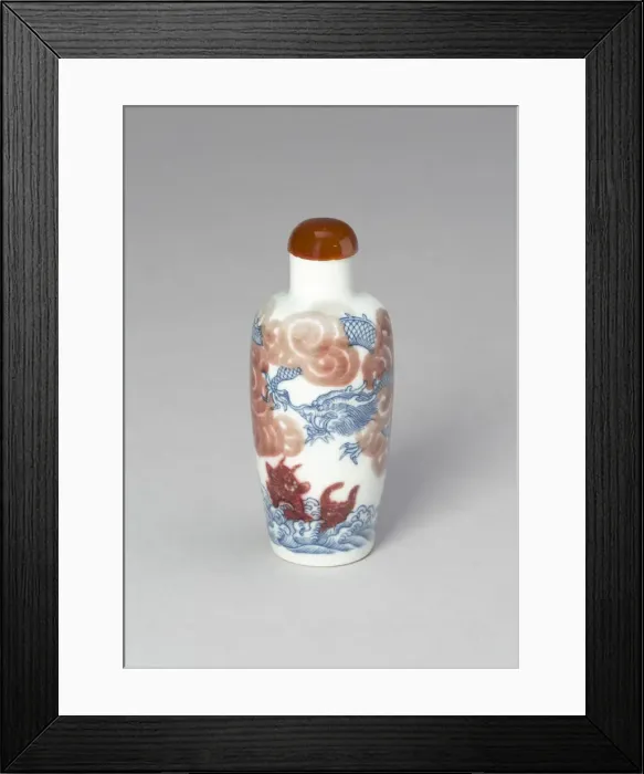 Framed Print : Snuff Bottle with a Dragon and a Carp, Qing dynasty (1644-1911), 19th century Framed Print : Snuff Bottle with a Dragon and a Carp, Qing dynasty (1644-1911), 19th century