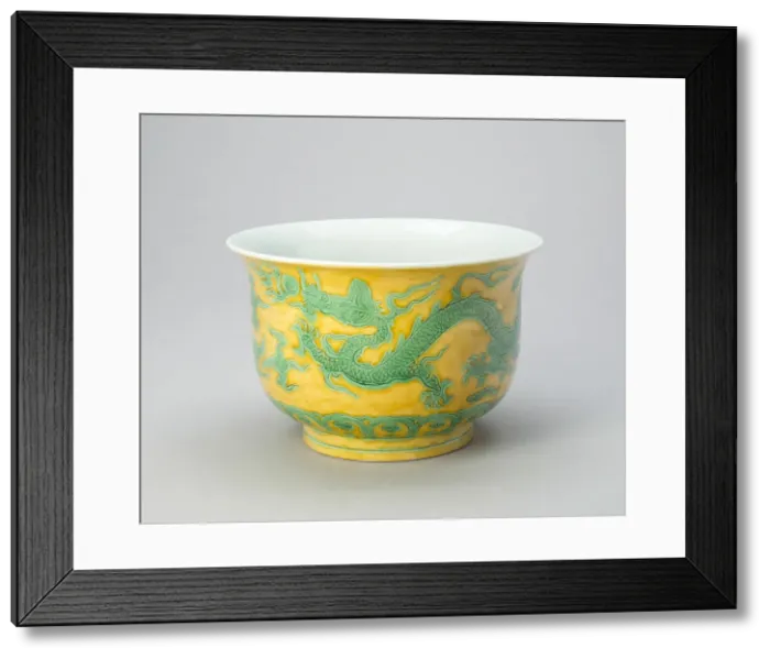 Framed Print : Cylindrical Bowl with Dragons Chasing a Flaming Pearl, Ming dynasty Framed Print : Cylindrical Bowl with Dragons Chasing a Flaming Pearl, Ming dynasty