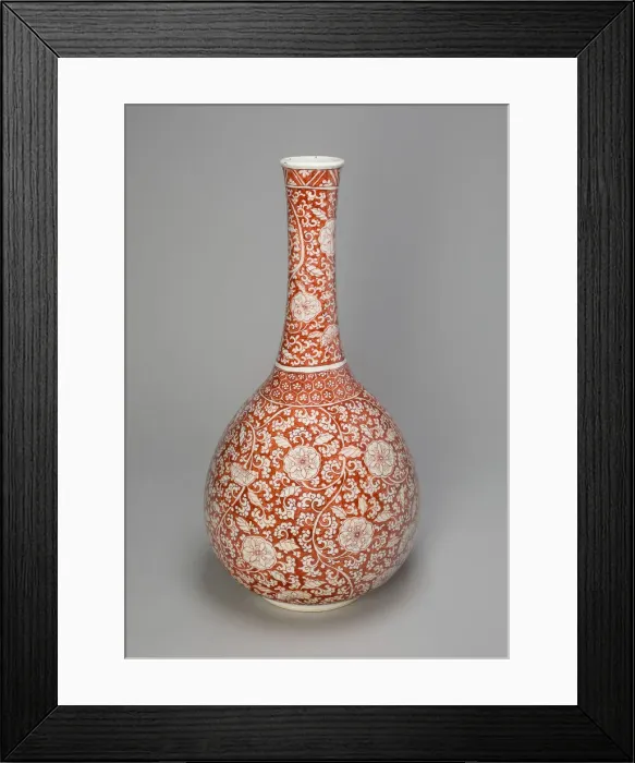 Framed Print : Large Export Copper-Red Floral Bottle Vase, Qing dynasty (1644-1911). Creator: Unknown Framed Print : Large Export Copper-Red Floral Bottle Vase, Qing dynasty (1644-1911). Creator: Unknown