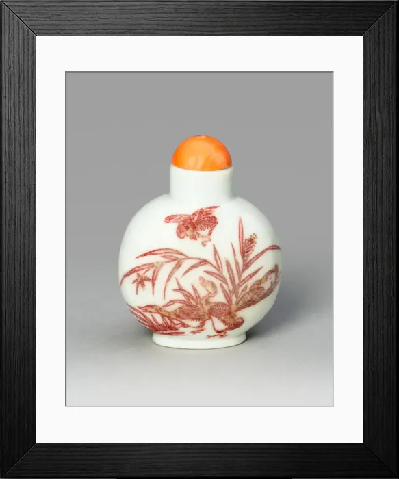 Framed Print : Snuff Bottle with Geese and Reeds, Qing dynasty (1644-1911), 1800-1900. Creator: Unknown Framed Print : Snuff Bottle with Geese and Reeds, Qing dynasty (1644-1911), 1800-1900. Creator: Unknown