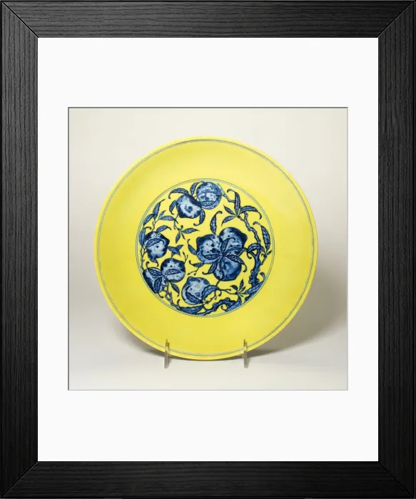 Framed Print : Dish with Peaches and Morning Glory, Qing dynasty (1644-1912), probably 19th century Framed Print : Dish with Peaches and Morning Glory, Qing dynasty (1644-1912), probably 19th century