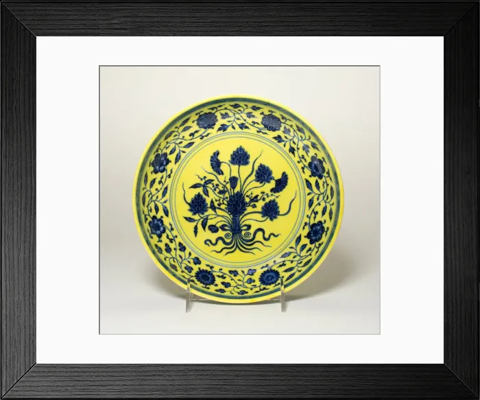 Framed Print : Dish with Floral Bouquet Tied with a Ribbon Encircled by Framed Print : Dish with Floral Bouquet Tied with a Ribbon Encircled by