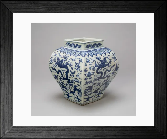 Framed Print : Square-Sided Jar with Dragons, Phoenixes, Cranes Framed Print : Square-Sided Jar with Dragons, Phoenixes, Cranes