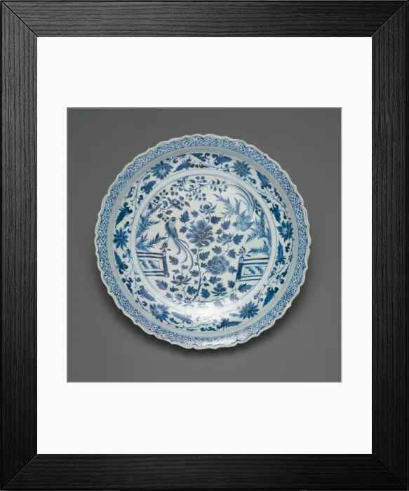 Framed Print : Shallow Dish with Long-Tailed Birds in a Garden of Stylized... Yuan dynasty, early / mid-14th cent. Creator: Unknown Framed Print : Shallow Dish with Long-Tailed Birds in a Garden of Stylized... Yuan dynasty, early / mid-14th cent. Creator: Unknown