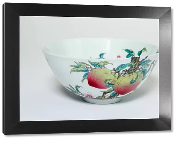 Bowl with Fruiting Peaches, Tree Peony, Flowering Plum and Bats, Qing dynasty
