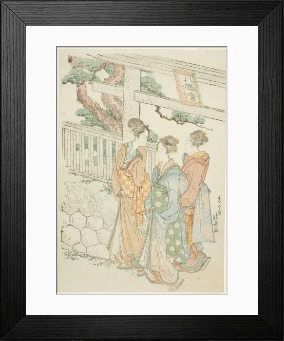 Framed Print : Visitors to the Hachiman shrine, Japan, c. 1803 / 04. Creator: Hokusai Framed Print : Visitors to the Hachiman shrine, Japan, c. 1803 / 04. Creator: Hokusai