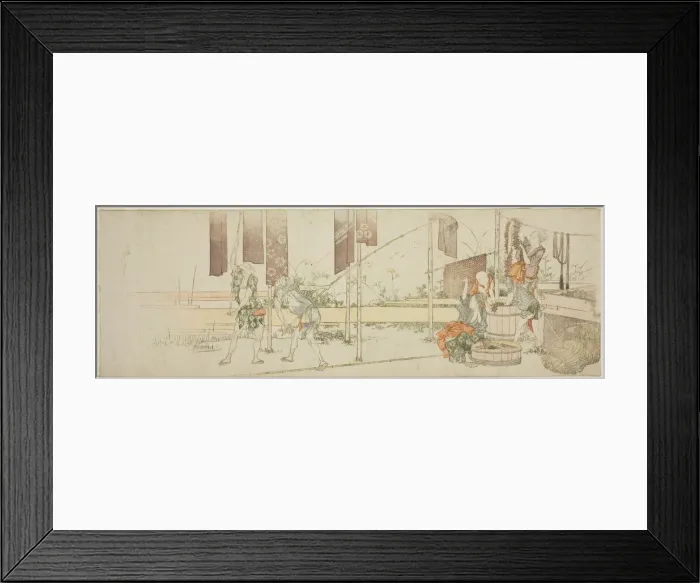 Framed Print : Hanging up dyed cloth, Japan, c. 1805. Creator: Hokusai Framed Print : Hanging up dyed cloth, Japan, c. 1805. Creator: Hokusai