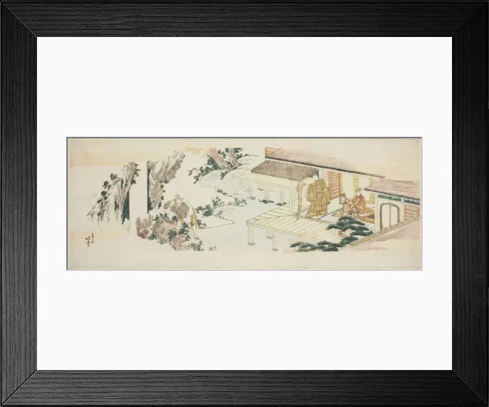Framed Print : Servant throwing bundles of branches into waterfall, Japan, c. 1810. Creator: Hokusai Framed Print : Servant throwing bundles of branches into waterfall, Japan, c. 1810. Creator: Hokusai