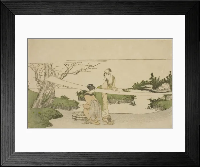 Framed Print : Two women stretching cloth, Japan, c. 1797 / 98. Creator: Hokusai Framed Print : Two women stretching cloth, Japan, c. 1797 / 98. Creator: Hokusai